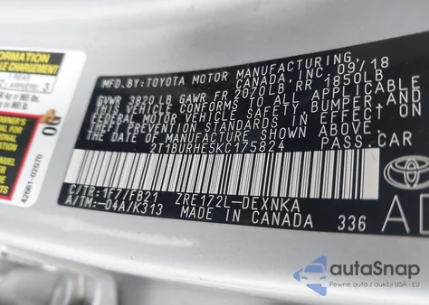 2019 Toyota Corolla Le из США, поврежденный, VIN 2T1BURHE5KC175824